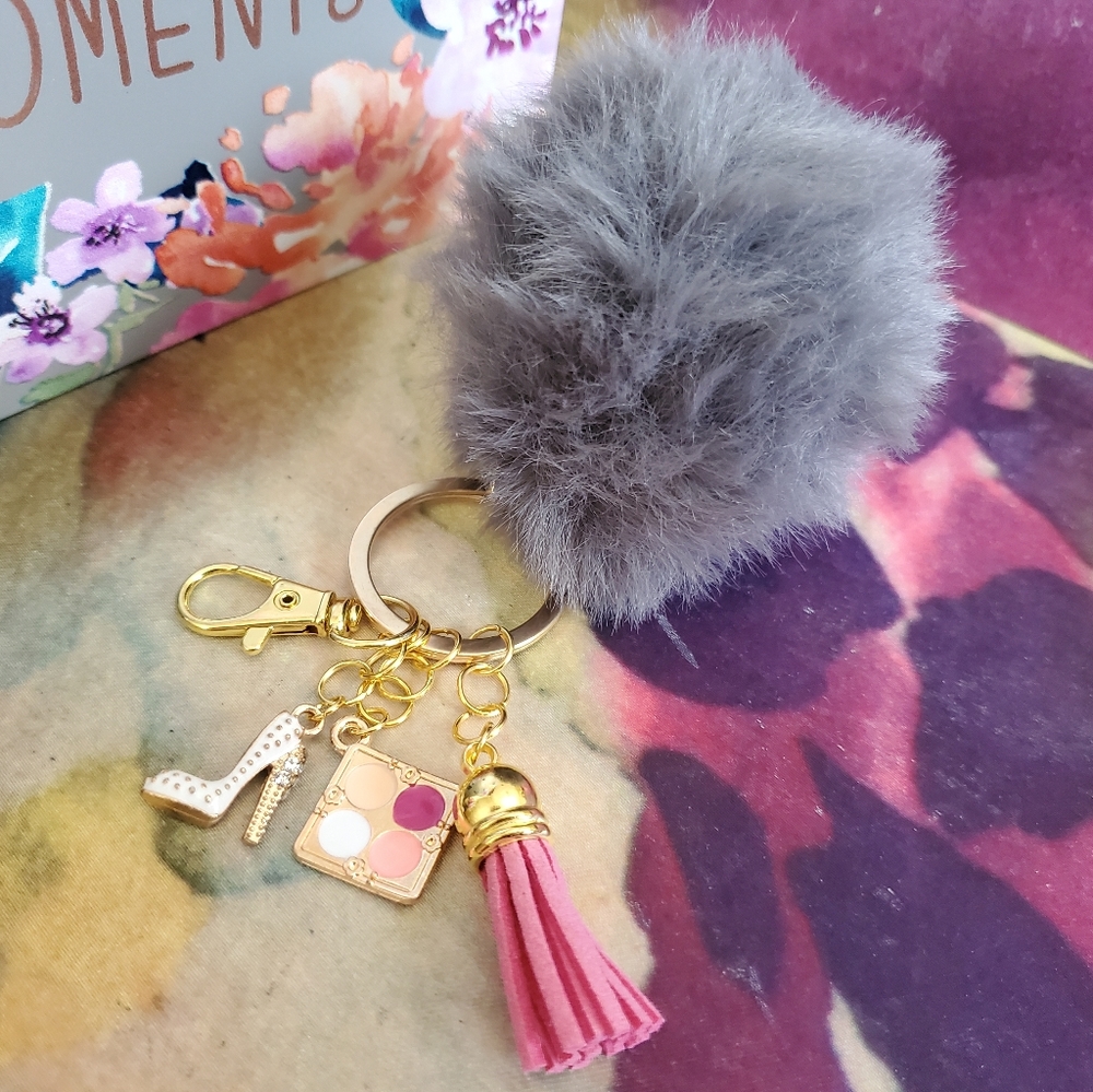 Pom Pom keychain with charms and tassle